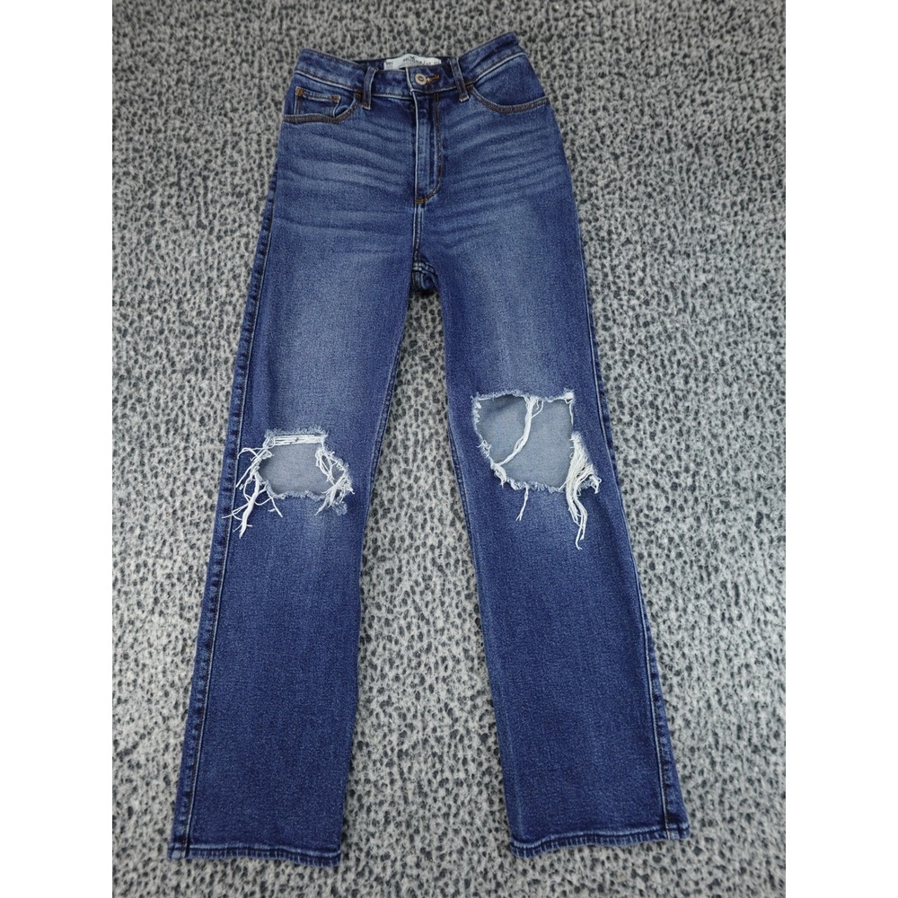 Hollister‎ Dad Jeans Womens 00S W23 L29 Blue Distressed Curvy Ultra High Rise